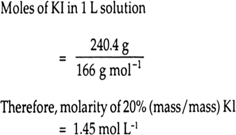 
(a) 20% (mass/mass) means that 20 g of KI is present in 80 g of water