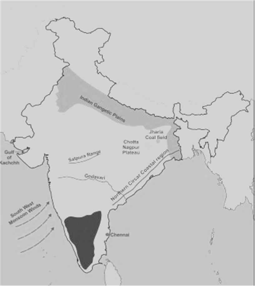 On an Outline Map of India, Show the Path of the North 