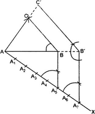 
Steps of Construction :
(i)     Construct a ΔABC in which AB = 7cm