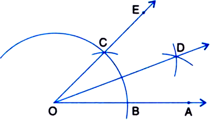 
(i) 30°
Given: A ray OA.Required: To construct an angle of 30° at O