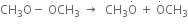 CH subscript 3 straight O minus space OCH subscript 3 space rightwards arrow space space CH subscript 3 straight O with. on top space plus space straight O with. on top CH subscript 3
