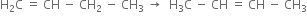 straight H subscript 2 straight C space equals space CH space minus space CH subscript 2 space minus space CH subscript 3 space rightwards arrow space space straight H subscript 3 straight C space minus space CH space equals space CH space minus space CH subscript 3