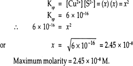 
Suppose solubility of CuS is x mol–1This would give x mol–1 of C