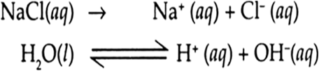 
Sodium chloride and water ionize as follows:At cathode: Both Na+ and