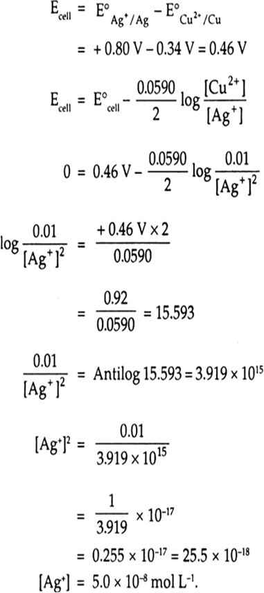 
(i) Cu(s) | Cu2+ (aq) || Ag+ (aq) | Ag(s)(ii) Cu(s) | Cu2+ (aq) ||