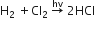 straight H subscript 2 space plus Cl subscript 2 space rightwards arrow with hv on top space 2 HCl