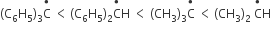 left parenthesis straight C subscript 6 straight H subscript 5 right parenthesis subscript 3 straight C with • on top space less than thin space left parenthesis straight C subscript 6 straight H subscript 5 right parenthesis subscript 2 straight C with • on top straight H space less than space left parenthesis CH subscript 3 right parenthesis subscript 3 straight C with • on top space less than thin space left parenthesis CH subscript 3 right parenthesis subscript 2 space straight C with • on top straight H