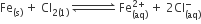 Fe subscript left parenthesis straight s right parenthesis end subscript space plus space Cl subscript 2 left parenthesis 1 right parenthesis end subscript space rightwards harpoon over leftwards harpoon with space space space space space space space space space space space on top space Fe subscript left parenthesis aq right parenthesis end subscript superscript 2 plus end superscript space plus space 2 Cl subscript left parenthesis aq right parenthesis end subscript superscript minus