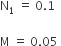 straight N subscript 1 space equals space 0.1 space

straight M space equals space 0.05 space