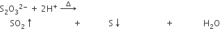 straight S subscript 2 straight O subscript 3 to the power of 2 minus end exponent space plus space 2 straight H to the power of plus space rightwards arrow with increment on top
space space space space space SO subscript 2 upwards arrow space space space space space space space space space space space space space space space space space space space plus space space space space space space space space space space space space space straight S downwards arrow space space space space space space space space space space space space space space space space space space space space space plus space space space space space space space space space space space space space space straight H subscript 2 straight O