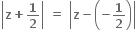 open vertical bar bold z bold plus bold 1 over bold 2 close vertical bar bold space bold equals bold space open vertical bar bold z bold minus open parentheses bold minus bold 1 over bold 2 close parentheses close vertical bar