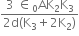 fraction numerator 3 space element of subscript 0 AK subscript 2 straight K subscript 3 over denominator 2 straight d left parenthesis straight K subscript 3 plus 2 straight K subscript 2 right parenthesis end fraction