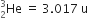 He presubscript 2 presuperscript 3 space equals space 3.017 space straight u