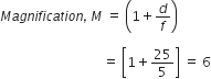 M a g n i f i c a t i o n italic comma italic space M space equals space open parentheses 1 plus d over f close parentheses space

space space space space space space space space space space space space space space space space space space space space space space space space space space space space space space space equals space open square brackets 1 plus 25 over 5 close square brackets space equals space 6