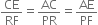 CE over RF equals AC over PR equals AE over PF