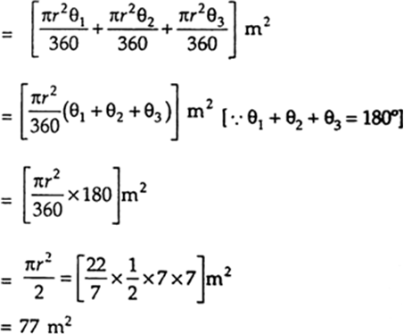 
Clearly, let∠A = ө1, ∠B = ө2 ∠C = ө3
We have,r = 7 m,a = 34