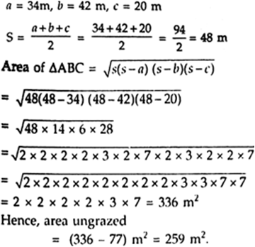 
Clearly, let∠A = ө1, ∠B = ө2 ∠C = ө3
We have,r = 7 m,a = 34