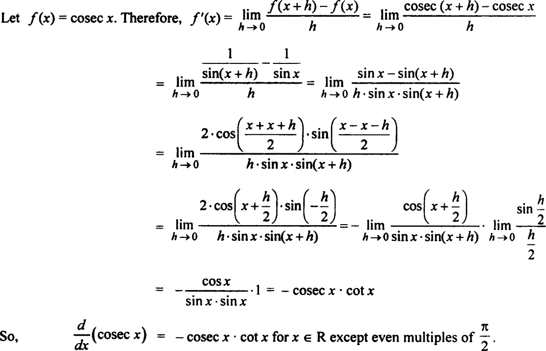 Derivative of cosec x : from Mathematics Limits and ...