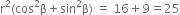 straight r squared left parenthesis cos squared straight beta plus sin squared straight beta right parenthesis space equals space 16 plus 9 equals 25