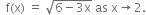 space space straight f left parenthesis straight x right parenthesis space equals space square root of 6 minus 3 straight x end root space as space straight x rightwards arrow 2.