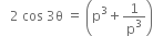 space space space 2 space cos space 3 straight theta space equals space open parentheses straight p cubed plus 1 over straight p cubed close parentheses