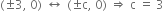 left parenthesis plus-or-minus 3 comma space 0 right parenthesis space left right arrow space left parenthesis plus-or-minus straight c comma space 0 right parenthesis space rightwards double arrow space straight c space equals space 3