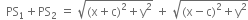 space space PS subscript 1 plus PS subscript 2 space equals space square root of left parenthesis straight x plus straight c right parenthesis squared plus straight y squared end root space plus space square root of left parenthesis straight x minus straight c right parenthesis squared plus straight y squared end root