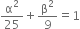 straight alpha squared over 25 plus straight beta squared over 9 equals 1