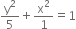 straight y squared over 5 plus straight x squared over 1 equals 1