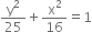 straight y squared over 25 plus straight x squared over 16 equals 1