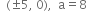 space space left parenthesis plus-or-minus 5 comma space 0 right parenthesis comma space space straight a equals 8