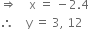 rightwards double arrow space space space space straight x space equals space minus 2.4
therefore space space space space straight y space equals space 3 comma space 12