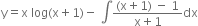 straight y equals straight x space log left parenthesis straight x plus 1 right parenthesis minus space integral fraction numerator left parenthesis straight x plus 1 right parenthesis space minus space 1 over denominator straight x plus 1 end fraction dx