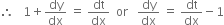 therefore space space space 1 plus dy over dx space equals space dt over dx space space or space space space dy over dx space equals space dt over dx minus 1