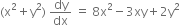 left parenthesis straight x squared plus straight y squared right parenthesis space dy over dx space equals space 8 straight x squared minus 3 xy plus 2 straight y squared