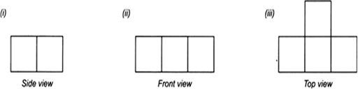 
The side view, front view and the top view of above solid are as give