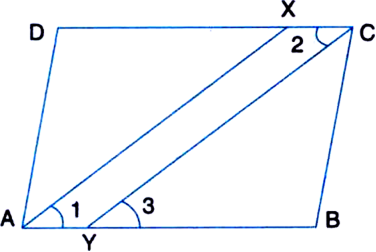 
Given: ABCD is a parallelogram and line segments AX, CY bisect the an