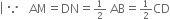vertical line space because space space space AM equals DN equals begin inline style 1 half end style space AB equals begin inline style 1 half end style CD
