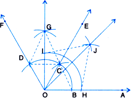 
Given: A ray OA.Required: To construct an angle of 45° at O and just