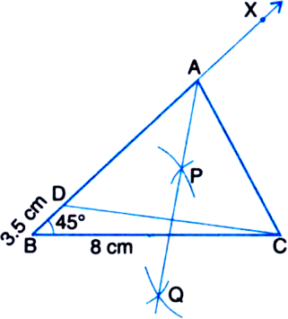 
Given: In ∆ABC, BC = 8 cm, ∠B = 45° and AB – AC = 3.5 cm.Requi