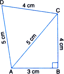 
For ΔABCa = 4 cmb = 5 cmc = 3 cm∵ a2 + c2 = b2
∴ ΔABC is righ