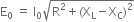 straight E subscript 0 space equals space straight I subscript 0 square root of straight R squared plus left parenthesis straight X subscript straight L minus straight X subscript straight C right parenthesis squared end root