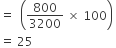 equals space space open parentheses 800 over 3200 space cross times space 100 close parentheses space
equals space 25