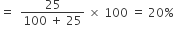 equals space space fraction numerator 25 over denominator 100 space plus space 25 end fraction space cross times space 100 space equals space 20 percent sign