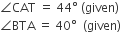 angle CAT space equals space 44 degree space left parenthesis given right parenthesis
angle BTA space equals space 40 degree space space left parenthesis given right parenthesis