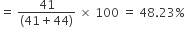 equals space fraction numerator 41 over denominator left parenthesis 41 plus 44 right parenthesis end fraction space cross times space 100 space equals space 48.23 percent sign