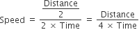 Speed space equals space fraction numerator begin display style Distance over 2 end style over denominator 2 space cross times space Time end fraction space equals space fraction numerator Distance over denominator 4 space cross times space Time end fraction