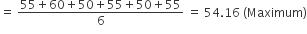 equals space fraction numerator 55 plus 60 plus 50 plus 55 plus 50 plus 55 over denominator 6 end fraction space equals space 54.16 space left parenthesis Maximum right parenthesis