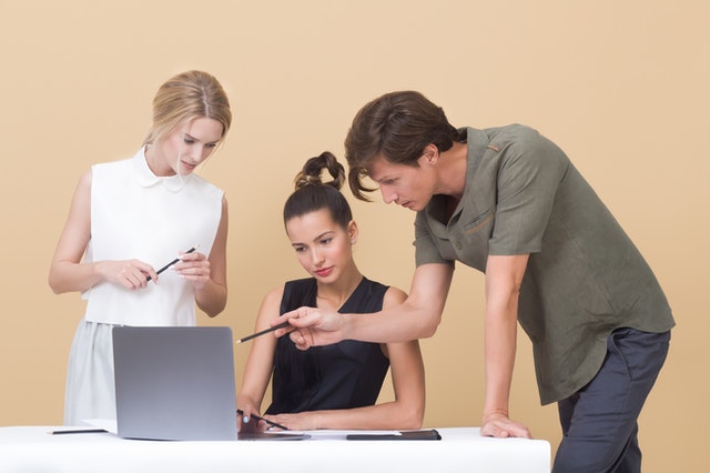 The women receiving feedback from the employer