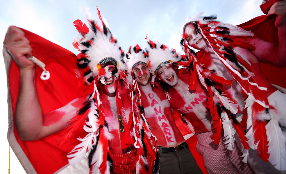 KHARKOV, UKRAINE - JUNE 09: Danish fans soak up the atmopshere prior to the UEFA EURO 2012 group B match between Netherlands and Denmark at Metalist Stadium on June 9, 2012 in Kharkov, Ukraine.  (Photo by Lars Baron/Getty Images)